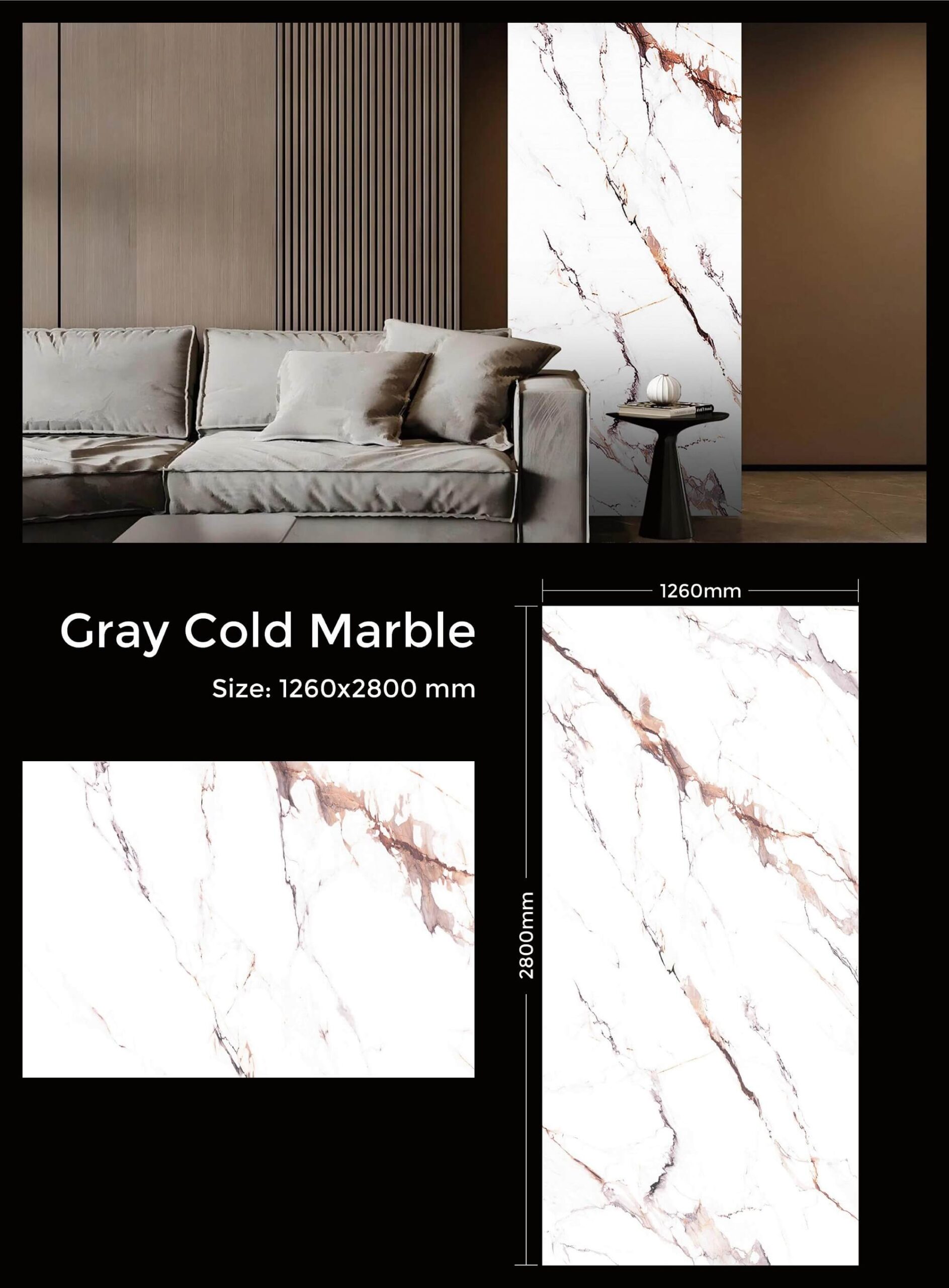 Gray Cold Marble Luxury UV Marble Wall Panels