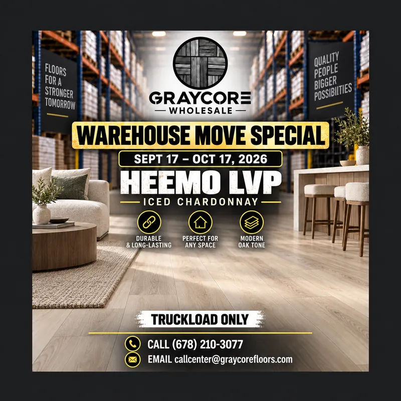 Graycore Wholesale warehouse move special poster: Heemo · Iced Chardonnay (truckload only, Sept 17 – Oct 17, 2026)